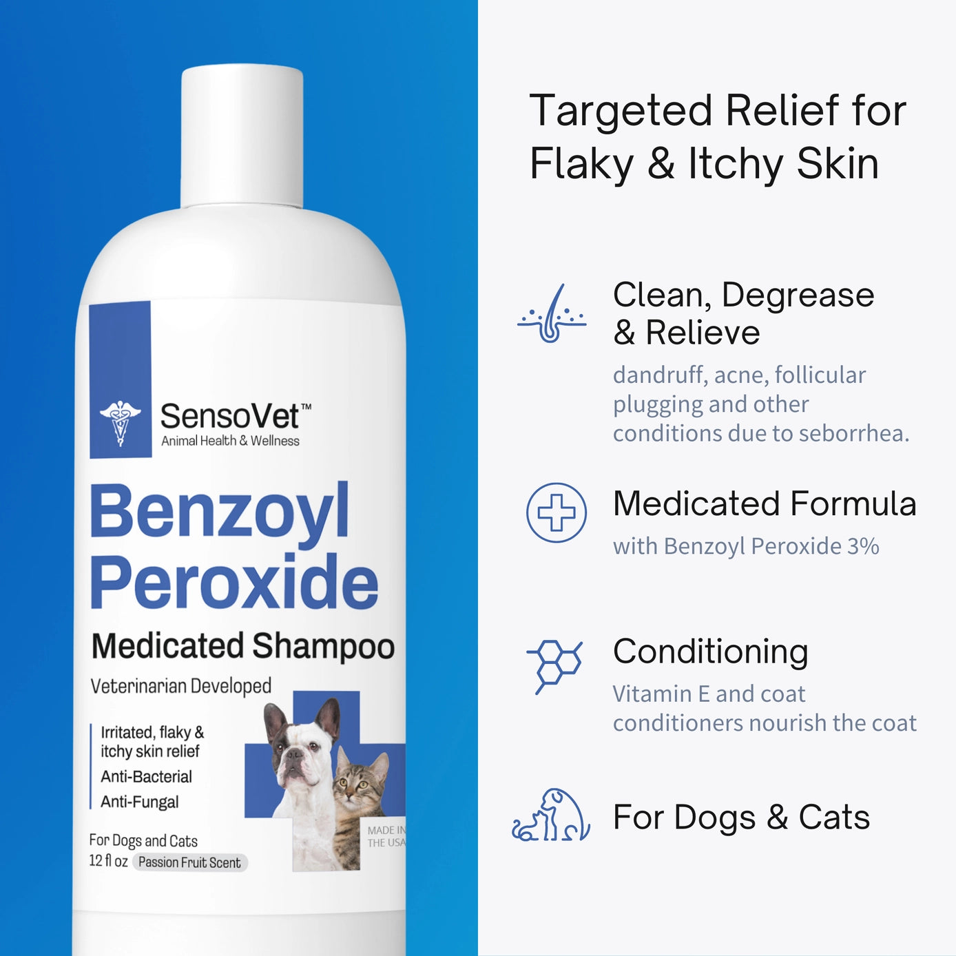 SensoVet Benzoyl Peroxide Medicated Shampoo 12 fl oz
