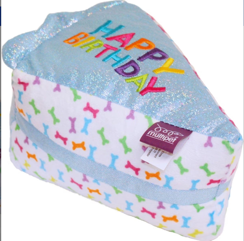 Multipet Birthday Cake Slice Squeaky Plush Dog Toy - Blue