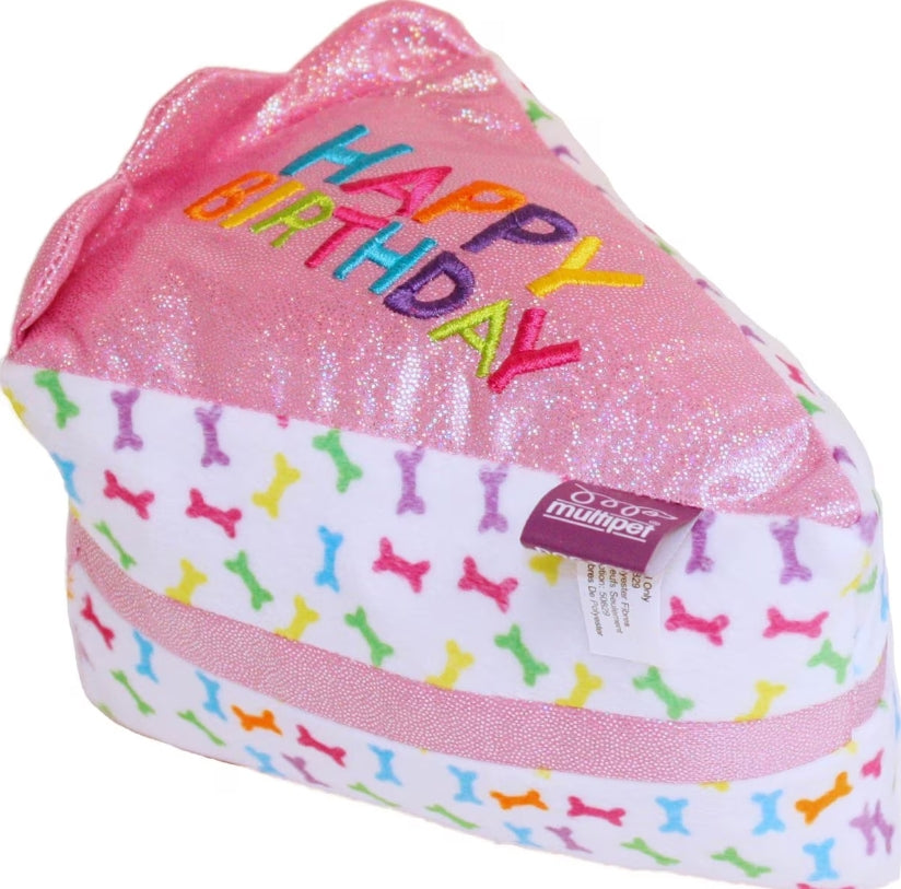 Multipet Birthday Cake Slice Squeaky Plush Dog Toy - Pink