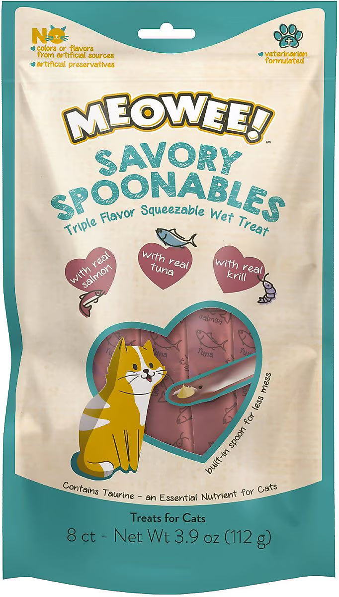 Meowee Savory Spoonables - Salmon, Tuna & Krill 8 ct