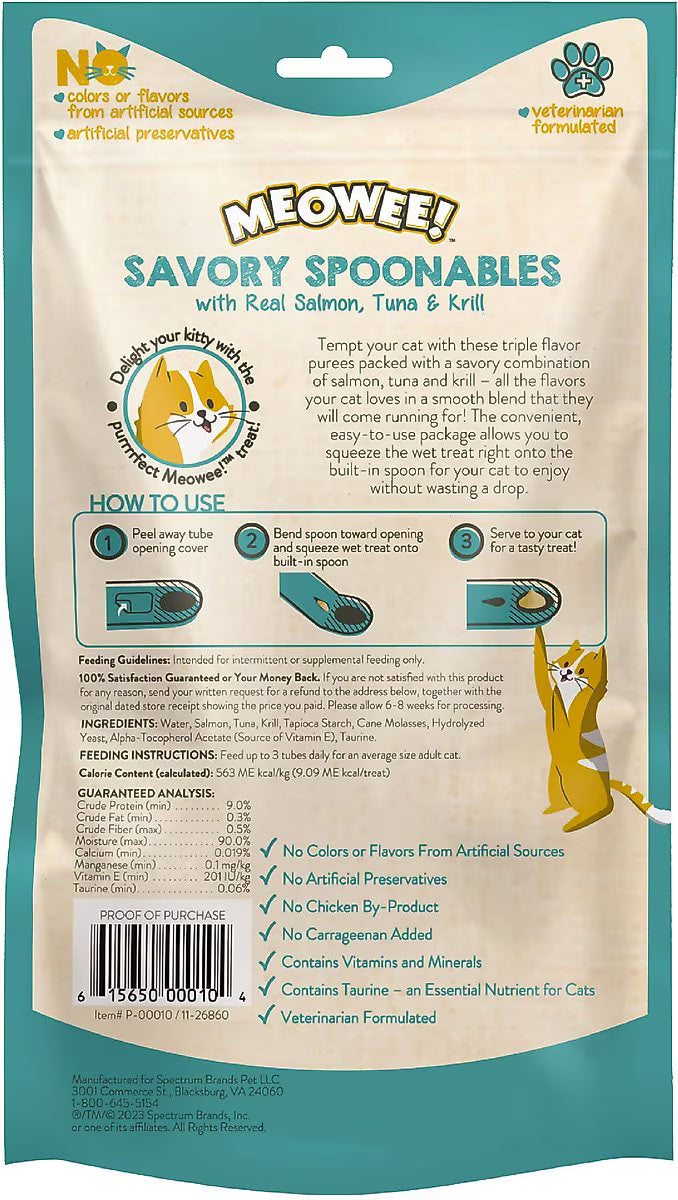Meowee Savory Spoonables - Salmon, Tuna & Krill 8 ct