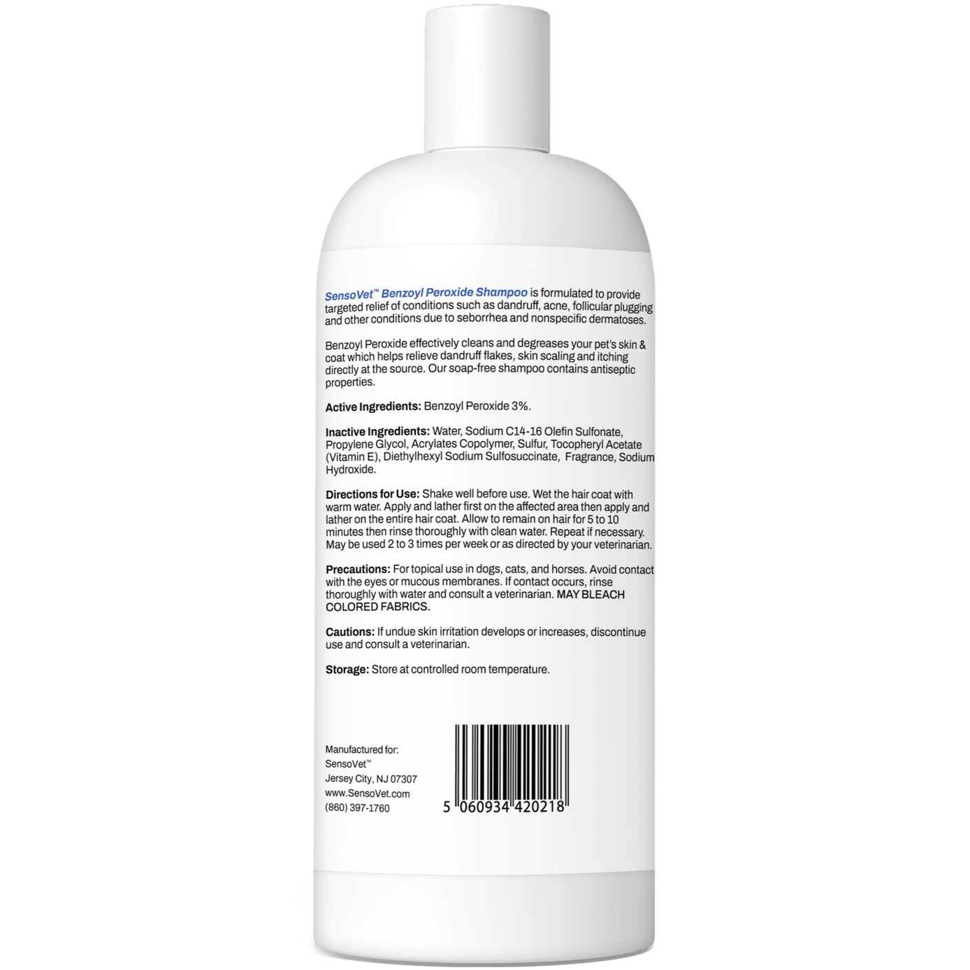 SensoVet Benzoyl Peroxide Medicated Shampoo 12 fl oz