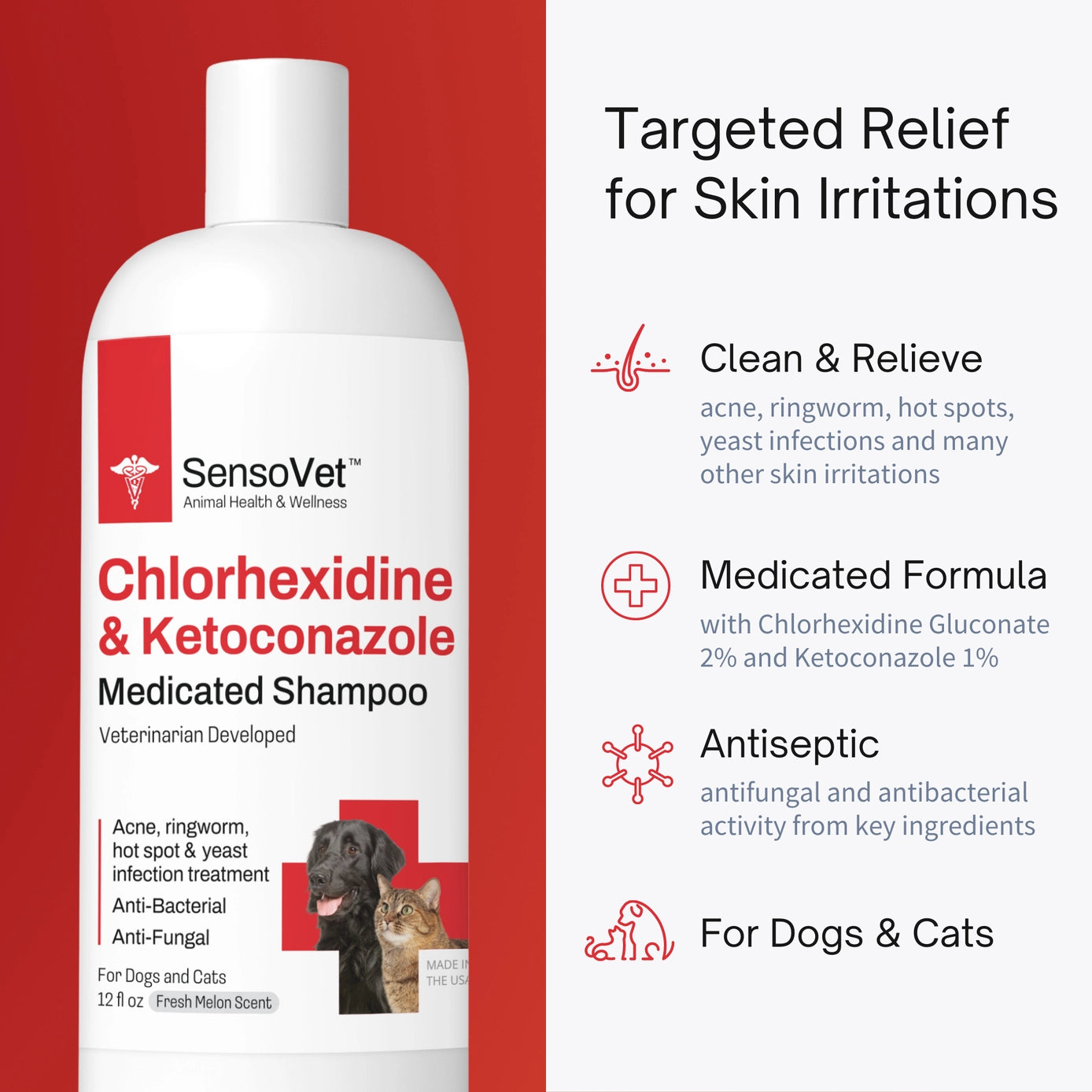 SensoVet Chlorhexidine & Ketoconazole Medicated Shampoo 12 fl oz