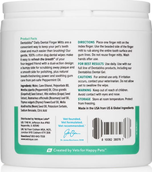 Vetnique dentabliss Dental Wipes Finger Mitts - Peppermint Flavored 50 ct