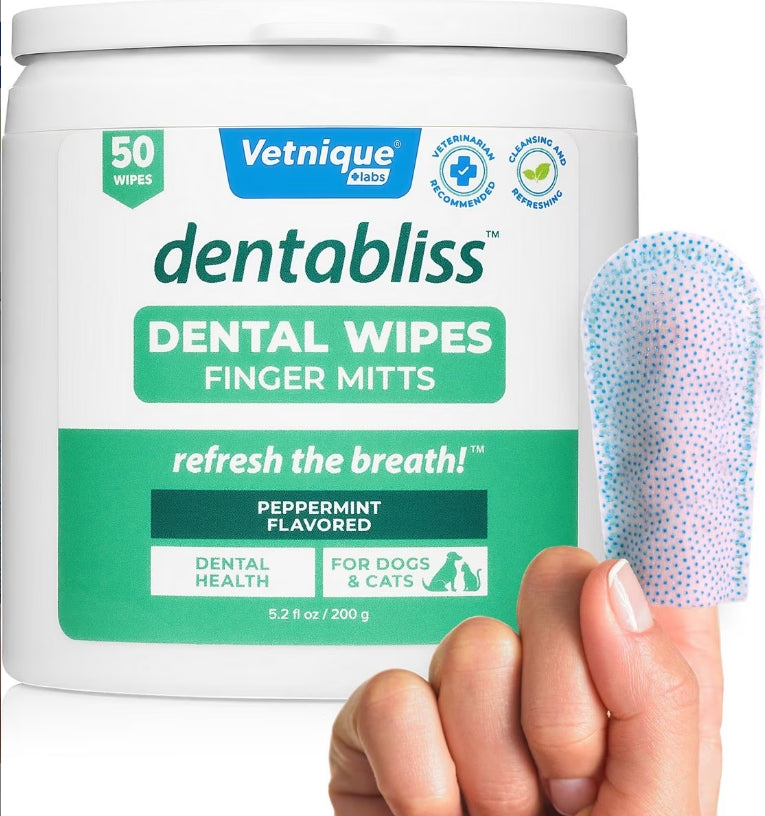 Vetnique dentabliss Dental Wipes Finger Mitts - Peppermint Flavored 50 ct