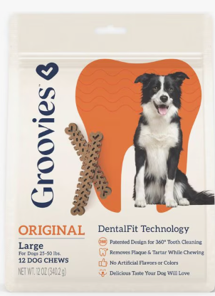 GROOVIES Dog Dental Chews 12oz Large 12ct