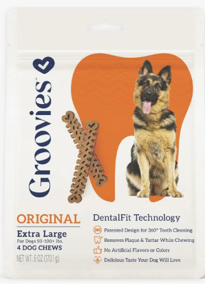 GROOVIES Dog Dental Chews 6oz X-Large 4ct
