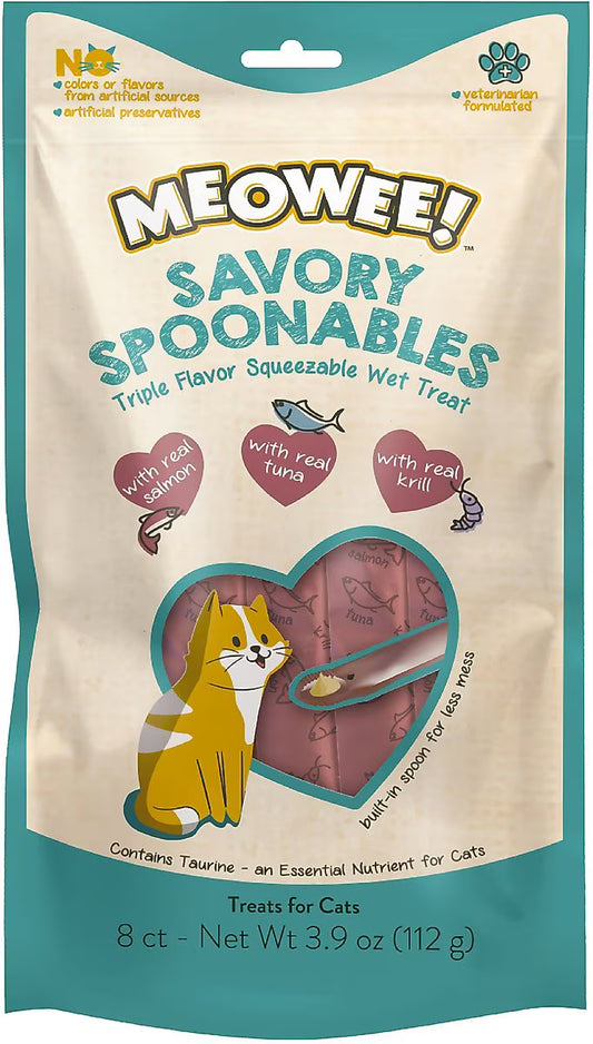Meowee Savory Spoonables - Salmon, Tuna & Krill 8 ct