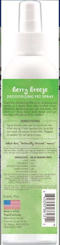 TropiClean Deodorizing Pet Spray - Berry Breeze 8oz