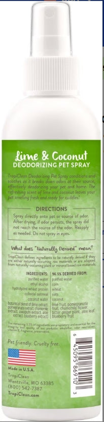 TropiClean Deodorizing Pet Spray - Lime & Coconut 8oz